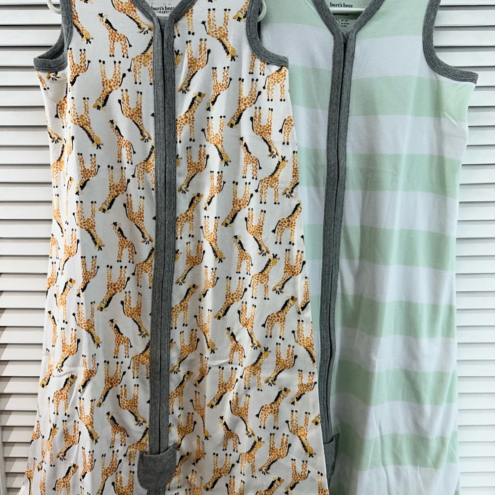 Burt's Bees Kids Pajamas - Giraffe Print and Green Stripes